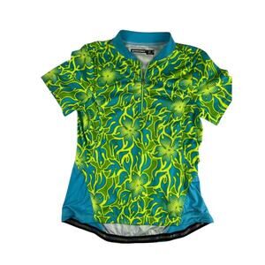 Nishiki Cycling Jersey Large 1/4 Zip Short Sleeve Bike Shirt Blue Yellow
